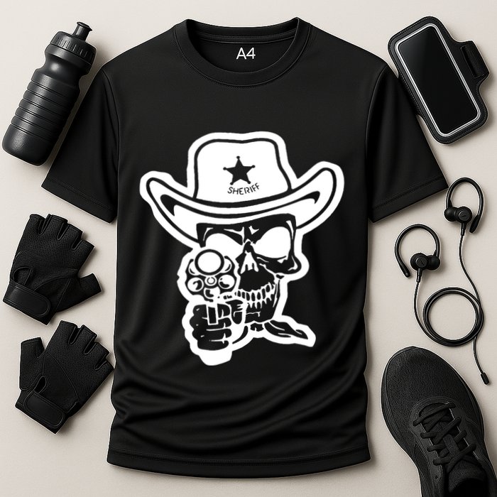 Sheriff Skull With Gun Cooling Performance Crew T-Shirt
