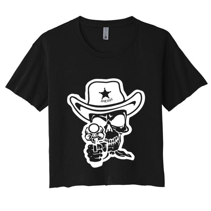 Sheriff Skull With Gun Women's Crop Top Tee
