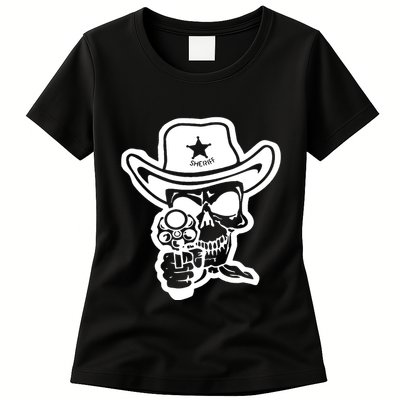 Sheriff Skull With Gun Womens T-Shirt