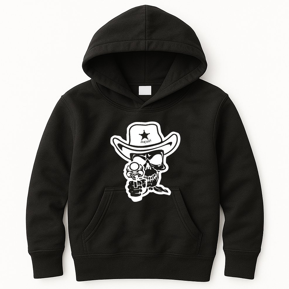 Sheriff Skull With Gun Kids Hoodie