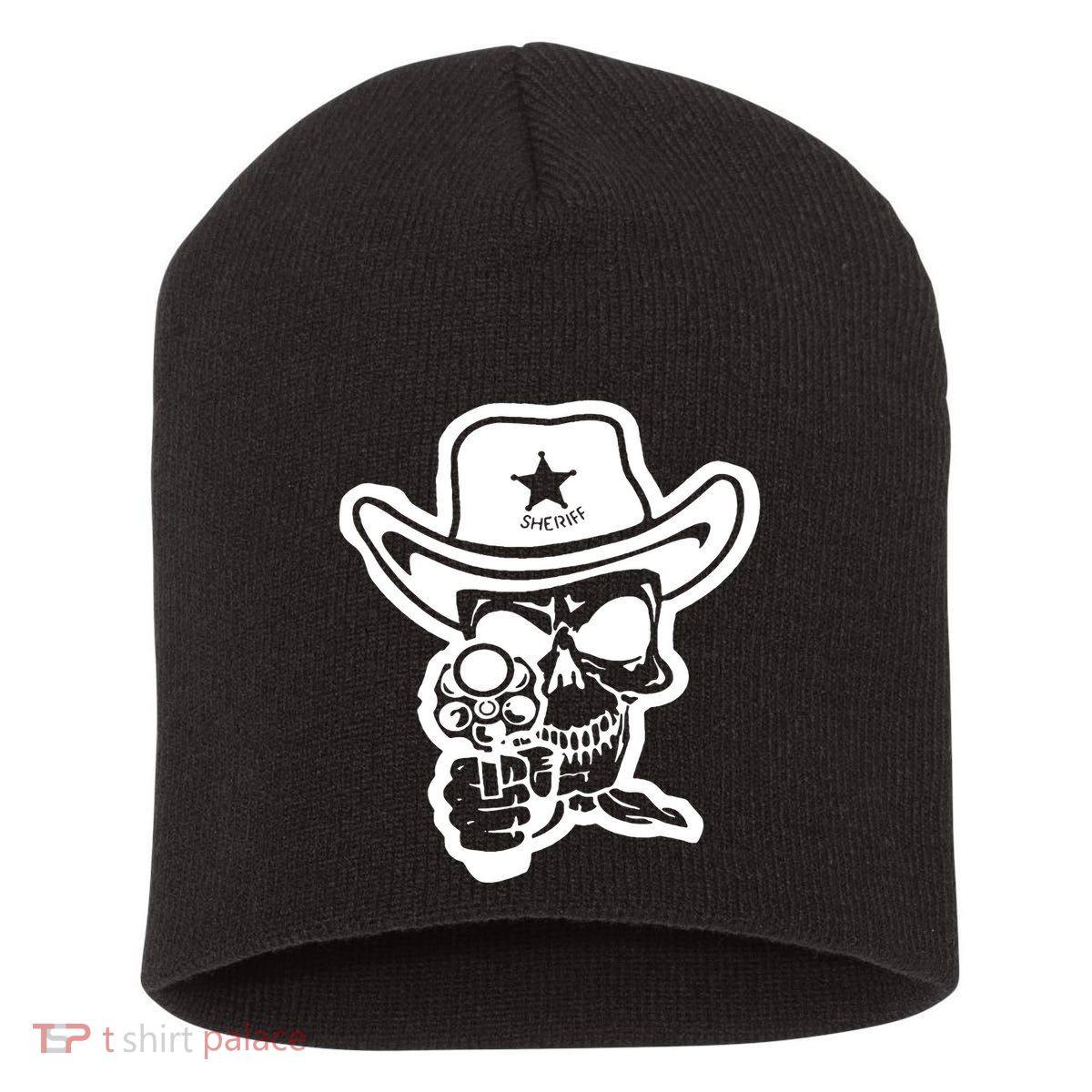 Sheriff Skull With Gun Short Acrylic Beanie