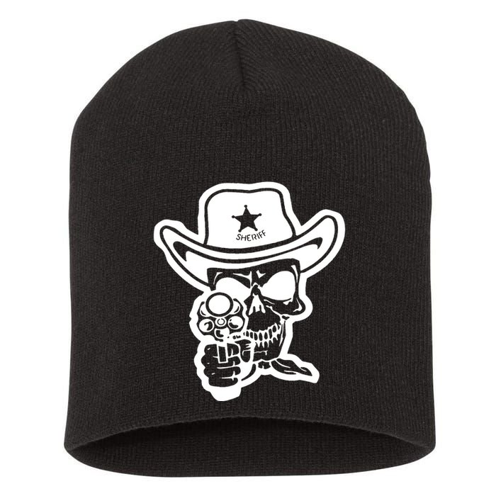 Sheriff Skull With Gun Short Acrylic Beanie
