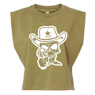 Sheriff Skull With Gun Garment-Dyed Women's Muscle Tee