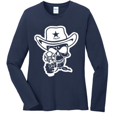 Sheriff Skull With Gun Ladies Long Sleeve Shirt