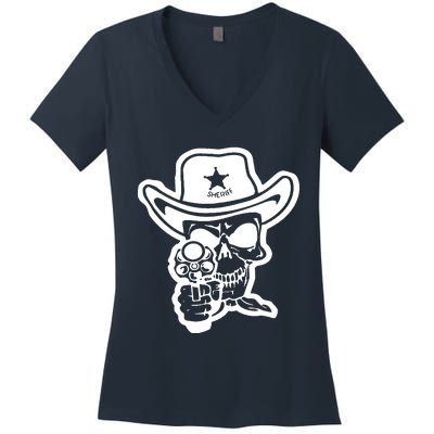 Sheriff Skull With Gun Women's V-Neck T-Shirt