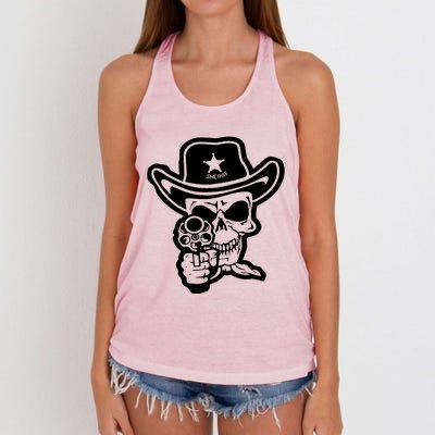 Sheriff Skull With Gun Women's Knotted Racerback Tank