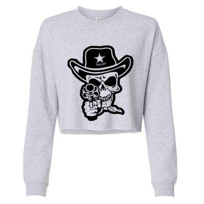 Sheriff Skull With Gun Cropped Pullover Crew