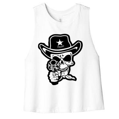 Sheriff Skull With Gun Women's Racerback Cropped Tank