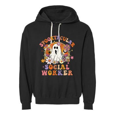 Spooktacular Social Worker Happy Halloween Spooky Matching Garment-Dyed Fleece Hoodie