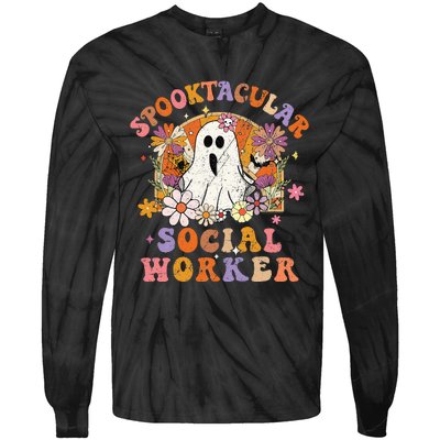 Spooktacular Social Worker Happy Halloween Spooky Matching Tie-Dye Long Sleeve Shirt