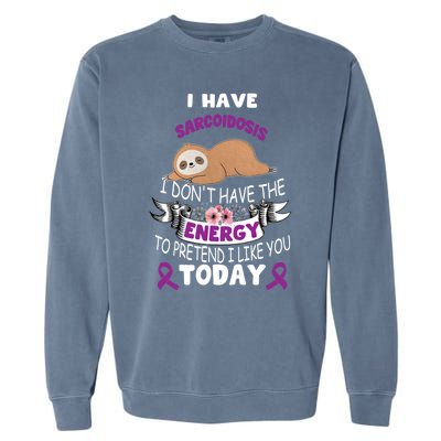 Sarcoidosis Sloth Warrior Awareness Funny Gift Halloween Purple Gift Garment-Dyed Sweatshirt