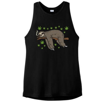 Sloth Smoking Weed Cannabis 420 Thc Marijuana Stoner Gift Ladies PosiCharge Tri-Blend Wicking Tank