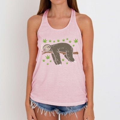 Sloth Smoking Weed Cannabis 420 Thc Marijuana Stoner Gift Women's Knotted Racerback Tank