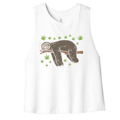 Sloth Smoking Weed Cannabis 420 Thc Marijuana Stoner Gift Women's Racerback Cropped Tank