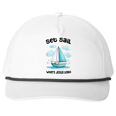 Set Sail Where Jesus Leads Snapback Five-Panel Rope Hat