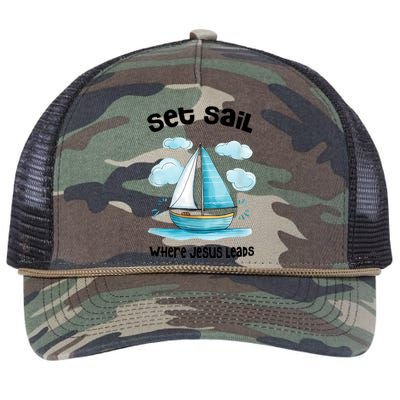 Set Sail Where Jesus Leads Retro Rope Trucker Hat Cap