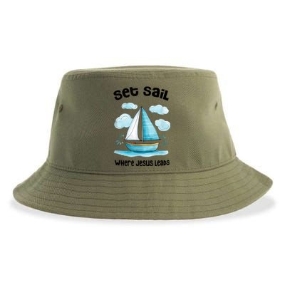 Set Sail Where Jesus Leads Sustainable Bucket Hat