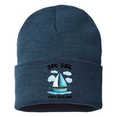 Set Sail Where Jesus Leads Sustainable Knit Beanie