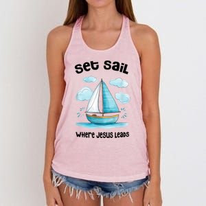 Set Sail Where Jesus Leads Women's Knotted Racerback Tank