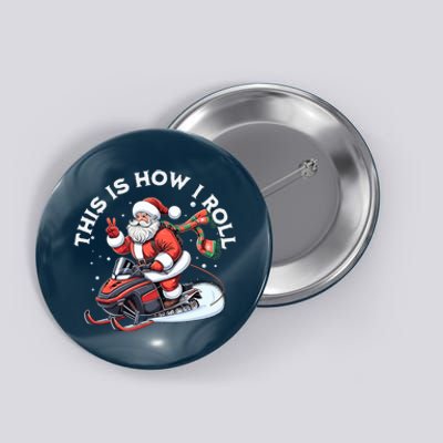 Santa Snowmobiling Xmas Funny Winter Holiday Christmas Button