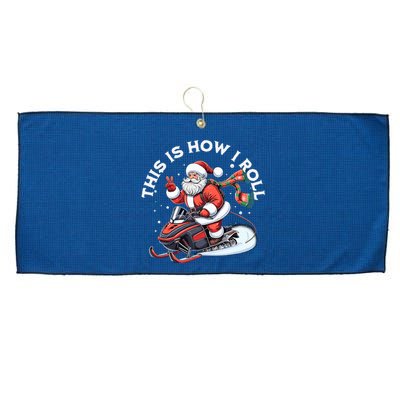 Santa Snowmobiling Xmas Funny Winter Holiday Christmas Large Microfiber Waffle Golf Towel