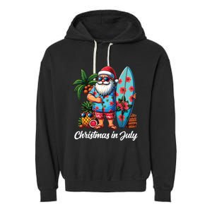 Santa Sunglasses Xmas Beach Tropical Christmas In July Garment-Dyed Fleece Hoodie