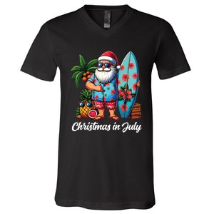 Santa Sunglasses Xmas Beach Tropical Christmas In July V-Neck T-Shirt