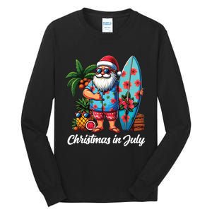 Santa Sunglasses Xmas Beach Tropical Christmas In July Tall Long Sleeve T-Shirt