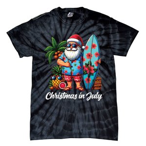 Santa Sunglasses Xmas Beach Tropical Christmas In July Tie-Dye T-Shirt