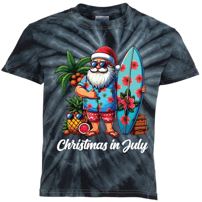 Santa Sunglasses Xmas Beach Tropical Christmas In July Kids Tie-Dye T-Shirt