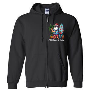 Santa Sunglasses Xmas Beach Tropical Christmas In July Full Zip Hoodie