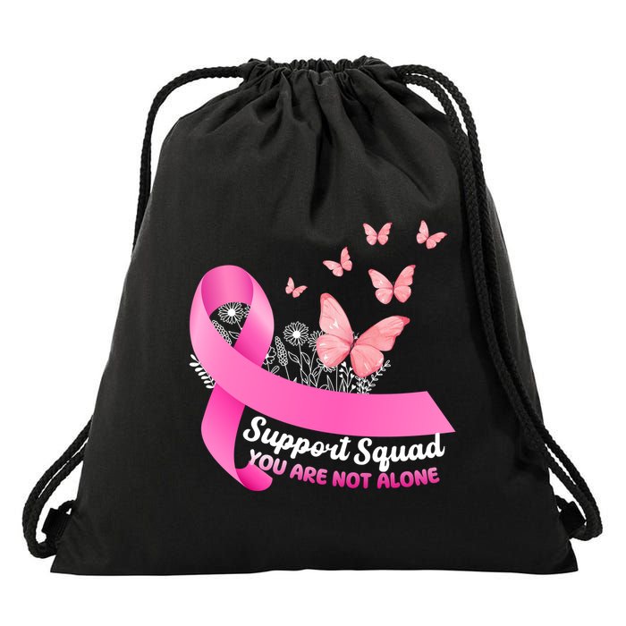 Support Squad You Are Not Alone Breast Cancer Butterfly Ribbon Drawstring Bag