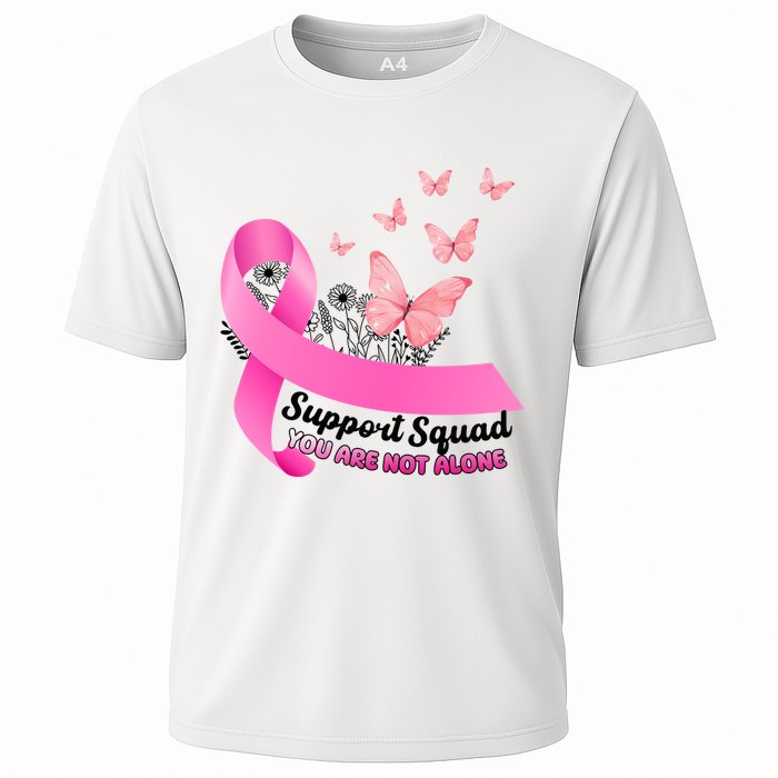 Support Squad You Are Not Alone Breast Cancer Butterfly Ribbon Cooling Performance Crew T-Shirt