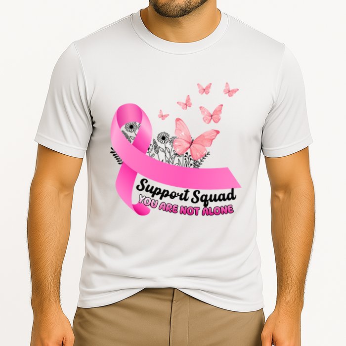 Support Squad You Are Not Alone Breast Cancer Butterfly Ribbon Cooling Performance Crew T-Shirt