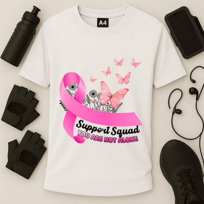 Support Squad You Are Not Alone Breast Cancer Butterfly Ribbon Cooling Performance Crew T-Shirt