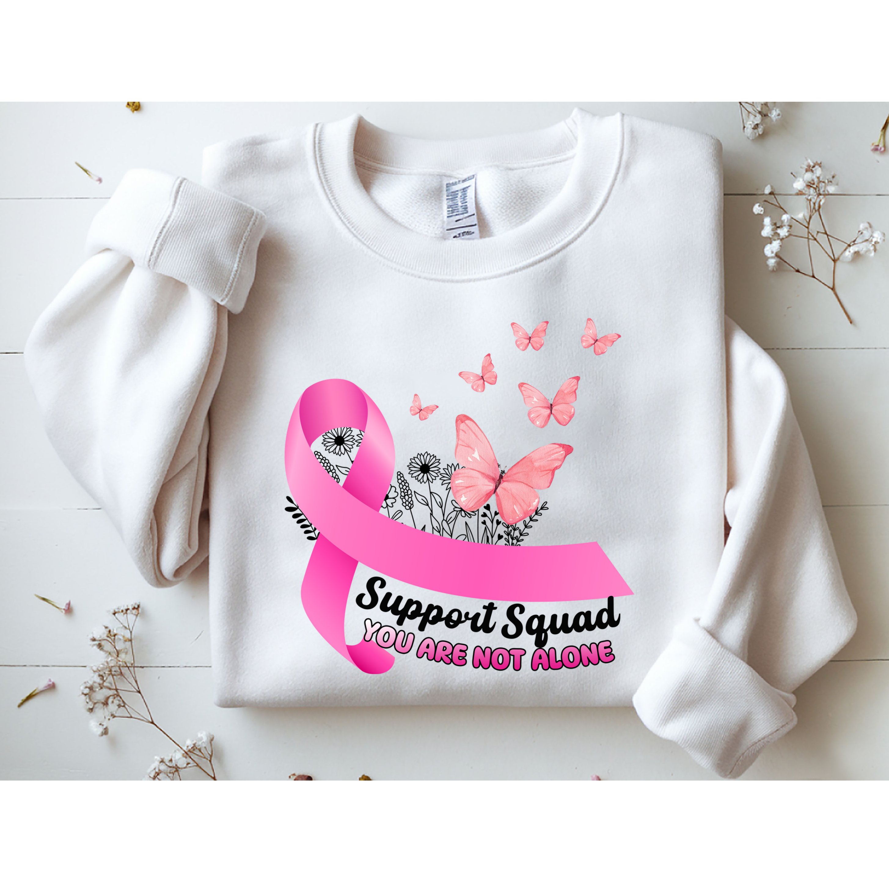 Support Squad You Are Not Alone Breast Cancer Butterfly Ribbon Sweatshirt
