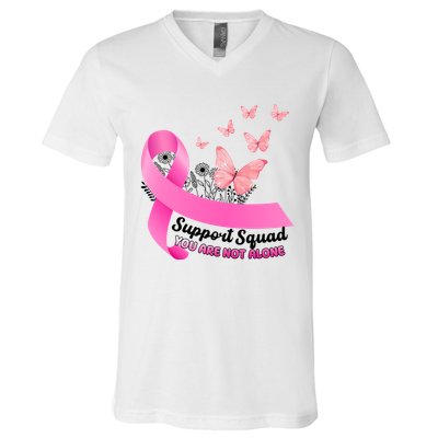 Support Squad You Are Not Alone Breast Cancer Butterfly Ribbon V-Neck T-Shirt