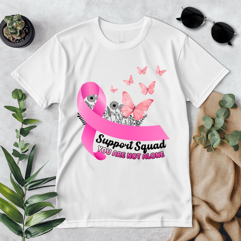 Support Squad You Are Not Alone Breast Cancer Butterfly Ribbon Premium T-Shirt