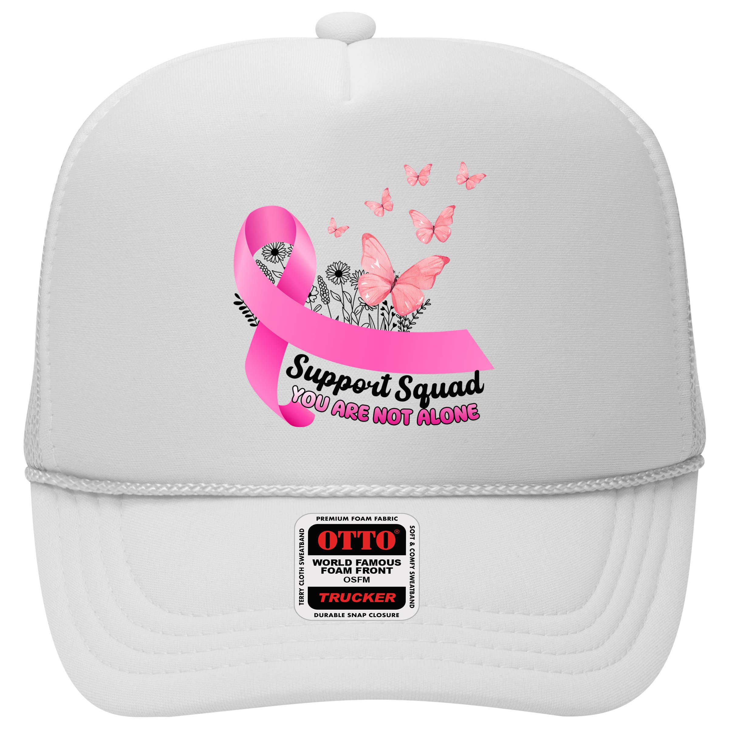 Support Squad You Are Not Alone Breast Cancer Butterfly Ribbon Hat