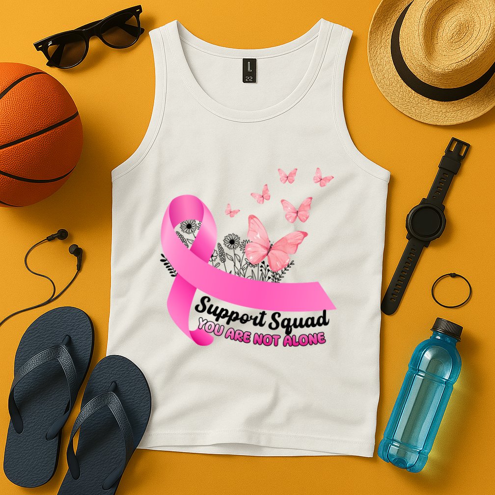 Support Squad You Are Not Alone Breast Cancer Butterfly Ribbon Tank Top