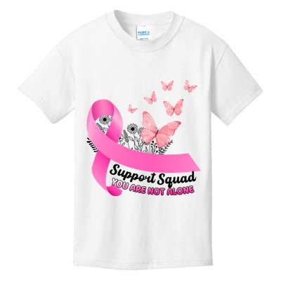 Support Squad You Are Not Alone Breast Cancer Butterfly Ribbon Kids T-Shirt