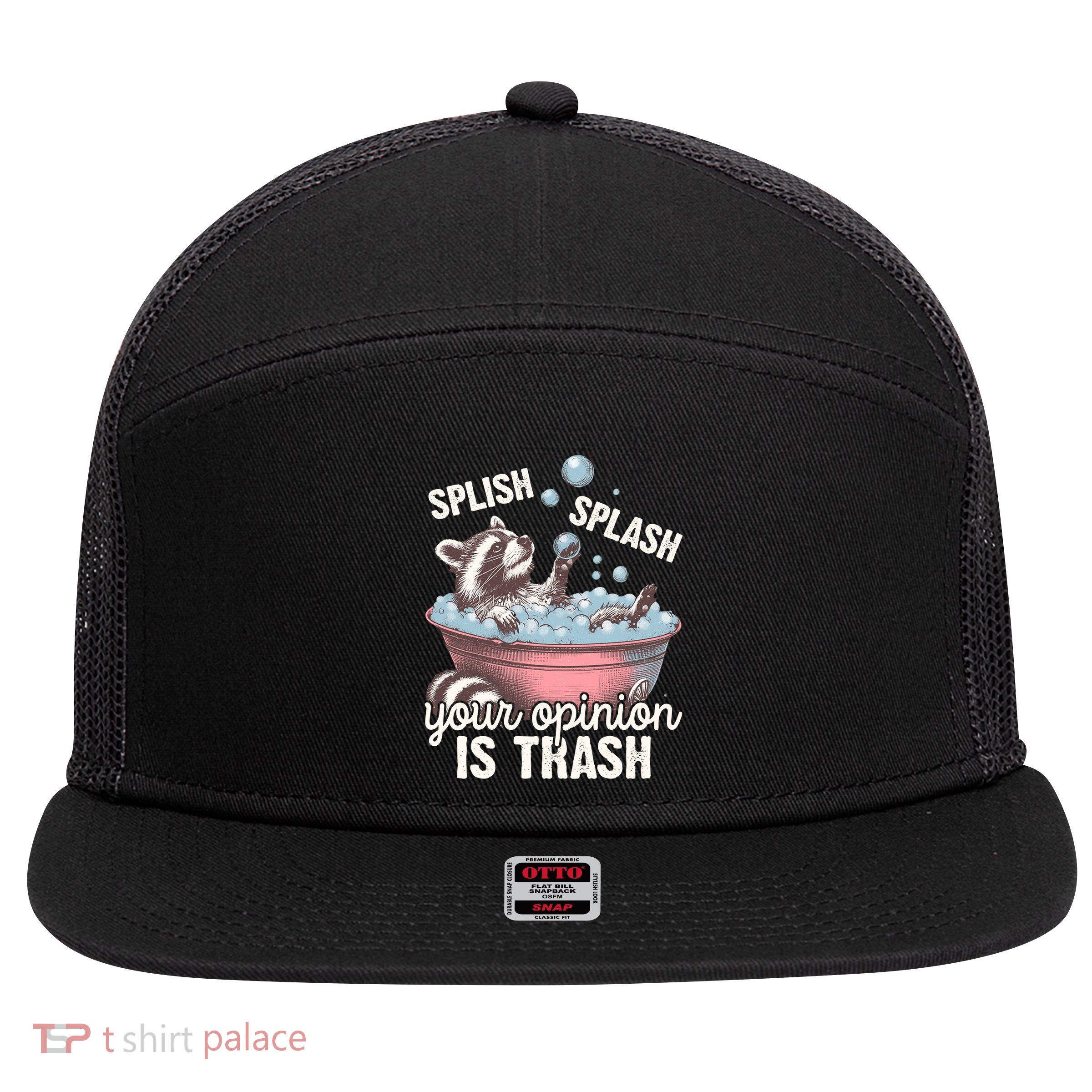 Splish Splash You Opinion Is Trash Funny Skunk 7 Panel Mesh Trucker Snapback Hat