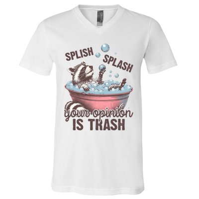Splish Splash You Opinion Is Trash Funny Skunk V-Neck T-Shirt