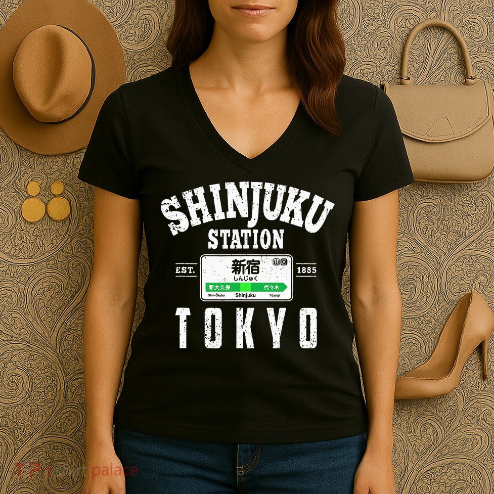 Shinjuku Station Yamanote Line Tokyo Japan Japanese Kanji Women's V-Neck T-Shirt