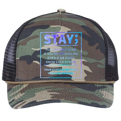 Stay Semicolon Your Life Matters Suicide Prevention Awareness Retro Rope Trucker Hat Cap