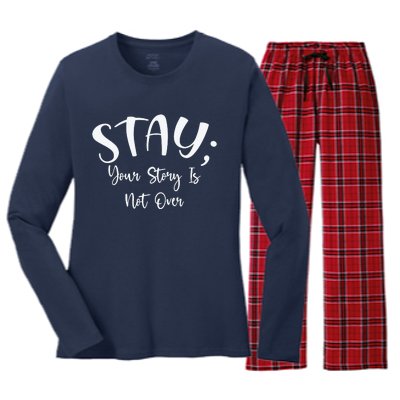 Stay Semicolon Your Story Is Not Over Suicide Prevention Awareness Women's Long Sleeve Flannel Pajama Set 