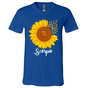 Scorpio Sunflower Zodiac Sign Floral Astrology Gift V-Neck T-Shirt