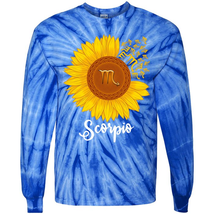 Scorpio Sunflower Zodiac Sign Floral Astrology Gift Tie-Dye Long Sleeve Shirt