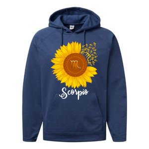 Scorpio Sunflower Zodiac Sign Floral Astrology Gift Performance Fleece Hoodie