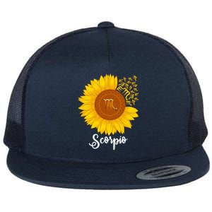 Scorpio Sunflower Zodiac Sign Floral Astrology Gift Flat Bill Trucker Hat